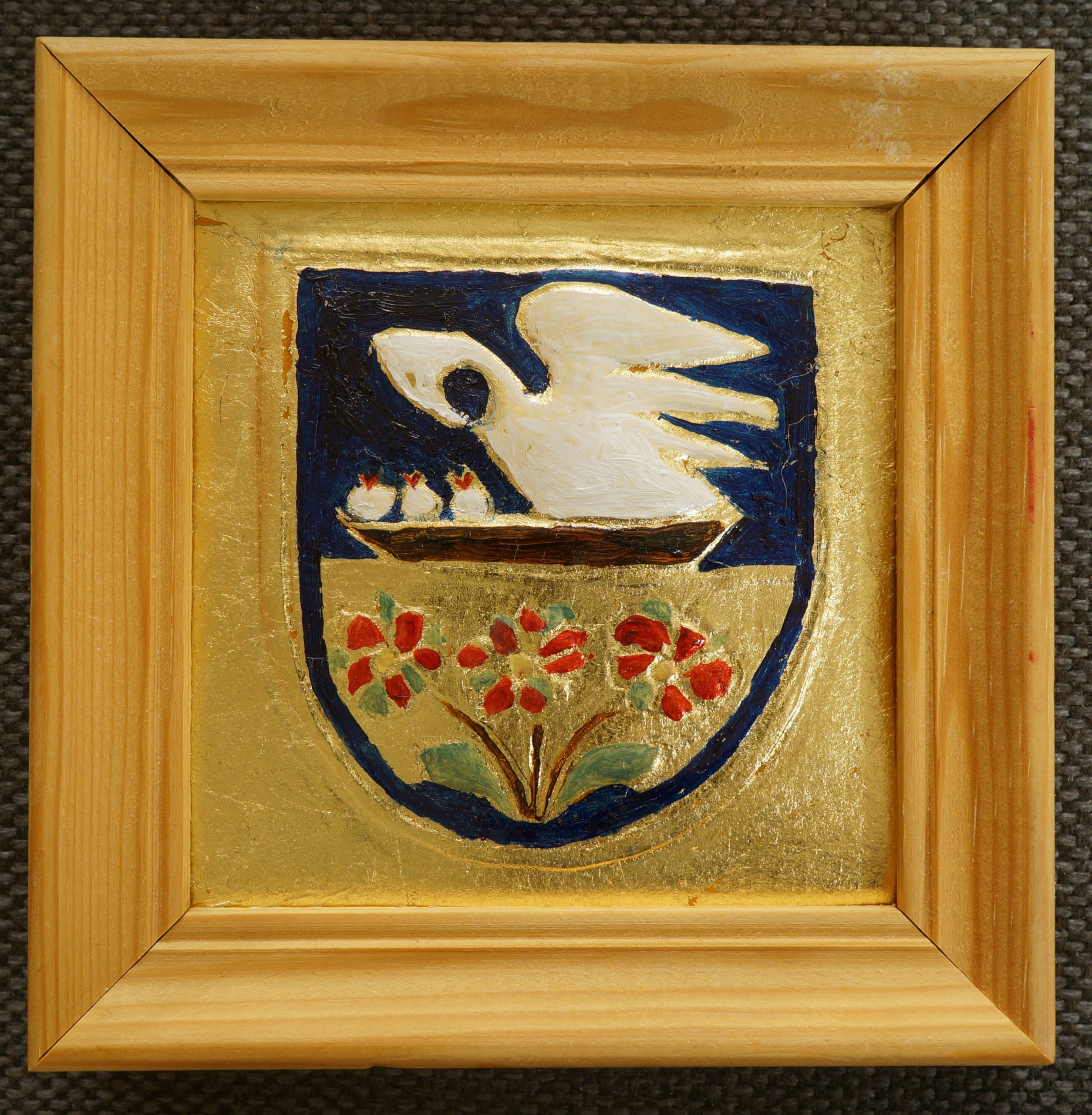 Coat of arms swan with flowers golden leather