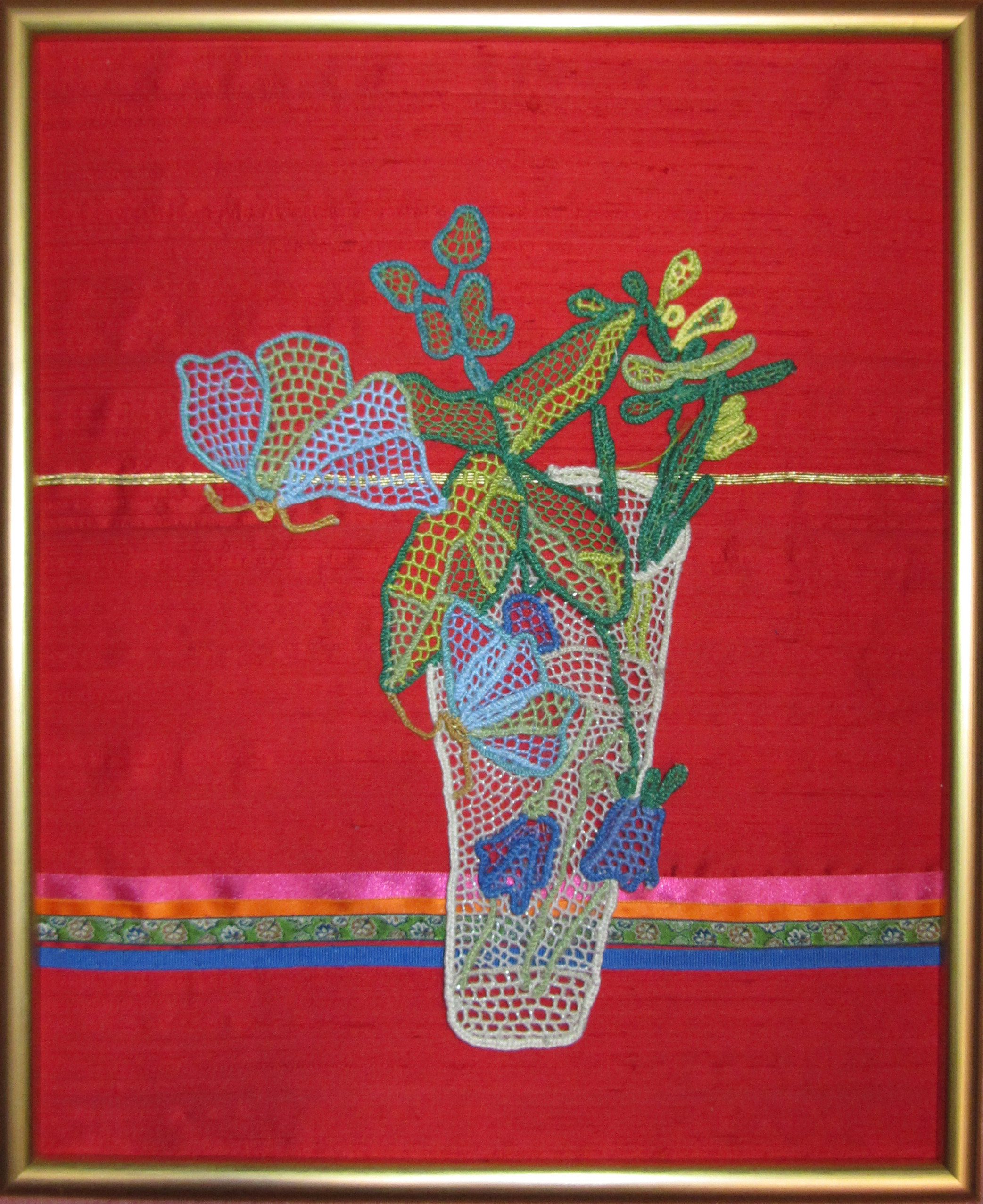 Red Embroidery and Lacework flower vase